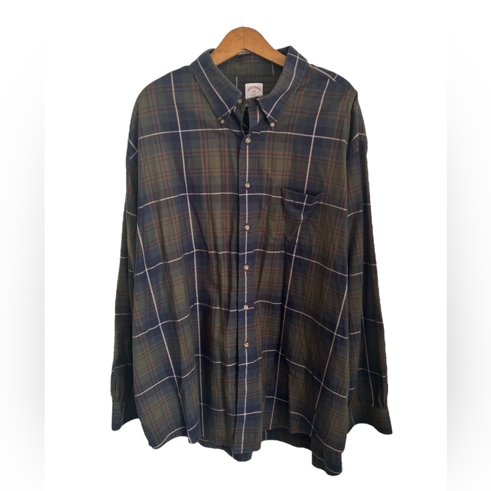Brooks Brothers Pima Cotton Non-Iron Twill Polo Button Down Collar Plaid XXL